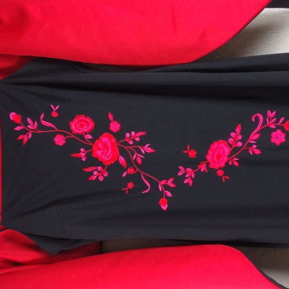 Arianna by Rachel Kaye Black Pink Embroidered Spaghetti Strap Floor Length Gown - Picture 7 of 16